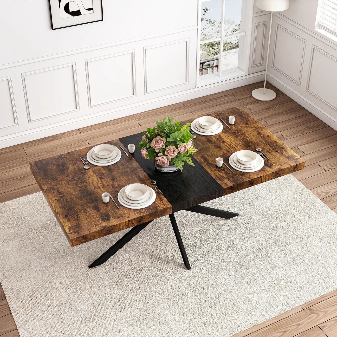 Retro Rectangular Stretch Dining Table With Embossed Center Plate by HouseOfZazla