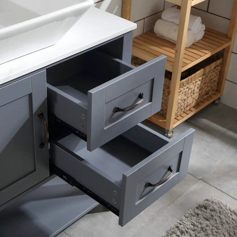 30" Gray Bathroom Vanity And Sink Combo Marble Pattern Top With Mirror Faucet & Drain - Gray by Unique Piece Furniture