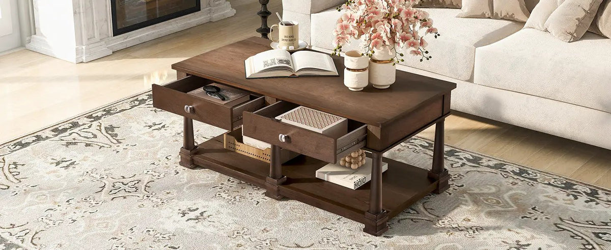 VIBE HAUS Farmhouse Wooden Coffee Table, photo 8 of 10