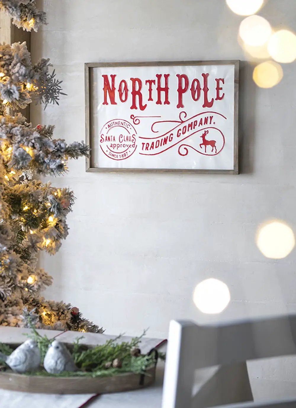 Iron / Wood North Pole Trading Company Wall Sign, For Christmas Holiday Table Wall Decor - White / Red by Unique Piece Furniture