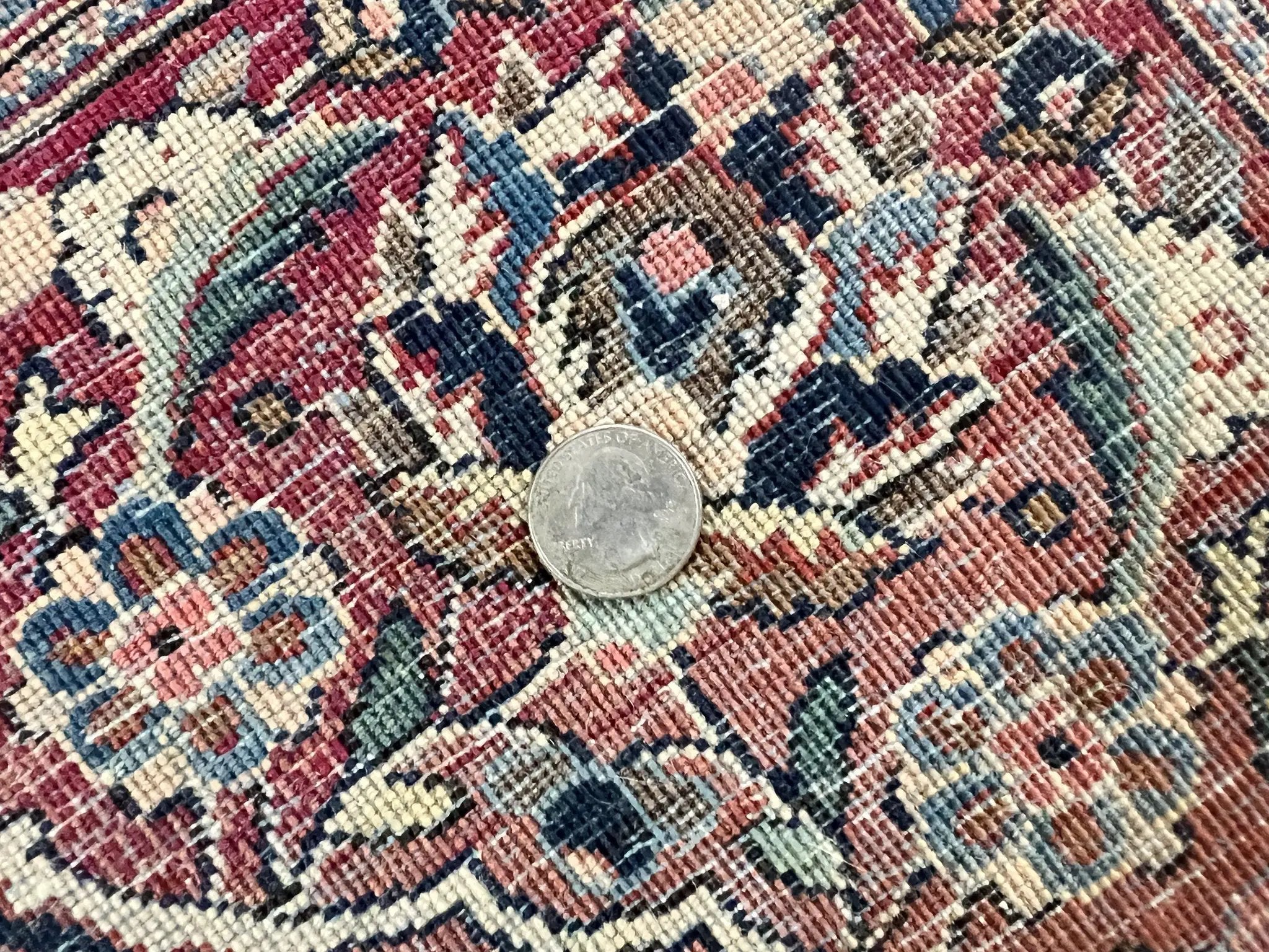 Persian Kashan Rug 4x7, Floral Medallion Vintage Handmade Hand Knotted Navy Blue & Red Wool Oriental Carpet, Highly Detailed Semi Antique Rug by Jewel Rugs