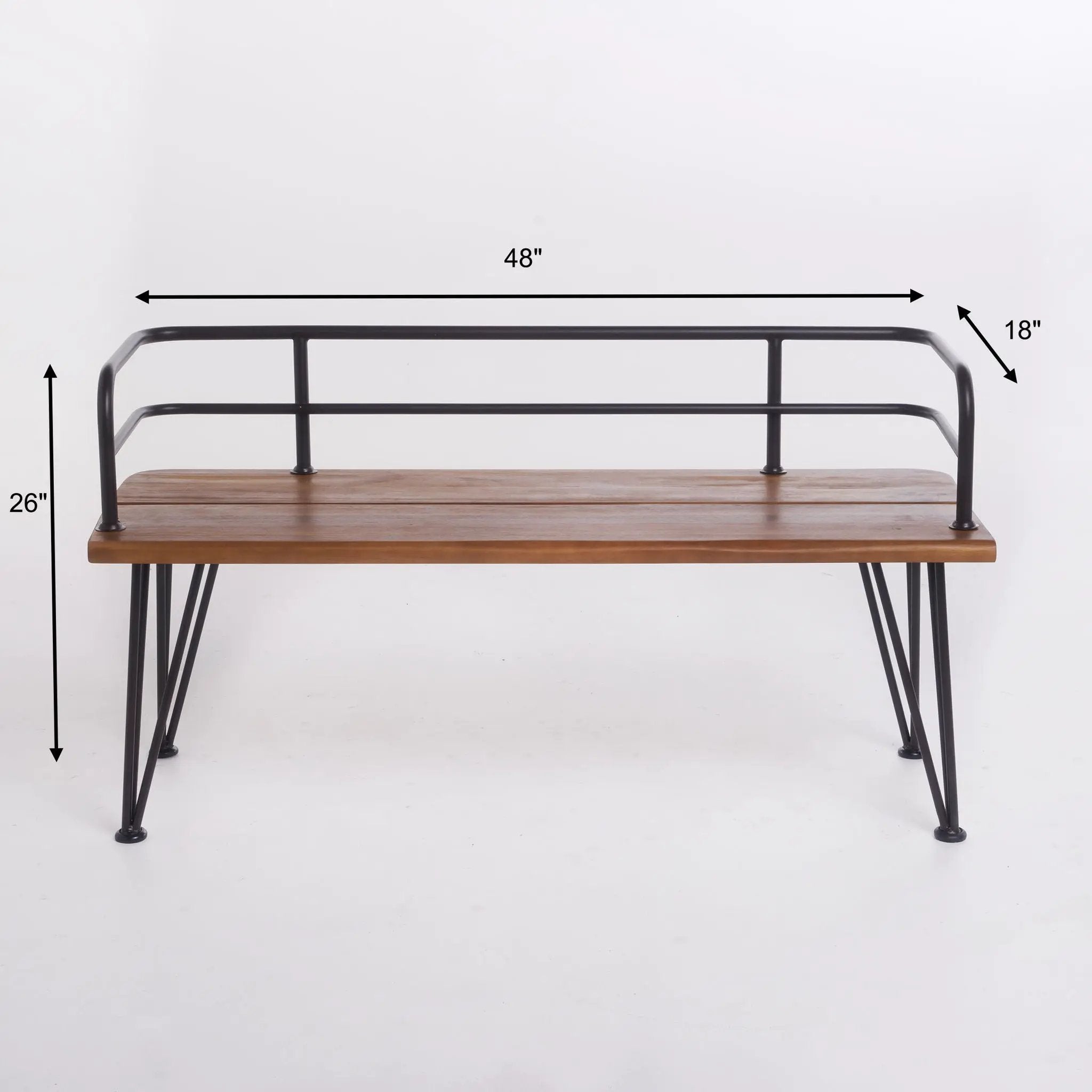 Outdoor Bench With Powder Coated Iron Frame - Teak by HouseOfZazla