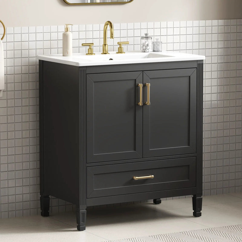 Elegant Fluted Bathroom Vanity With Sink, Soft Close Doors & Drawer by HouseOfZazla
