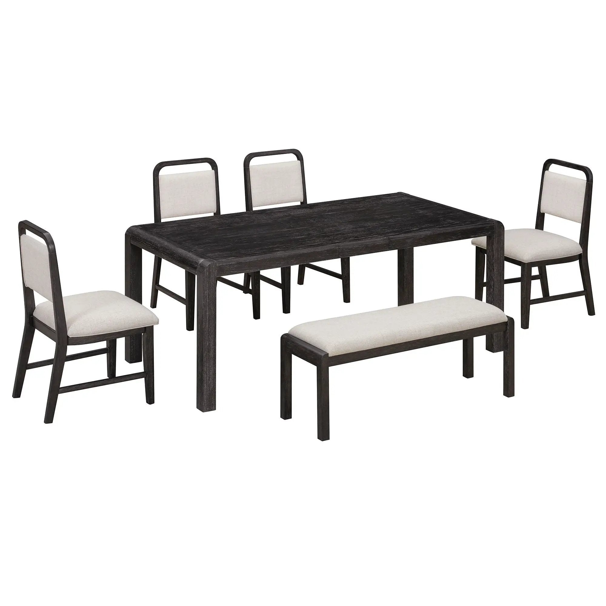 Extendable Dining Table Set With 4 Upholstered Chairs And 1 Bench