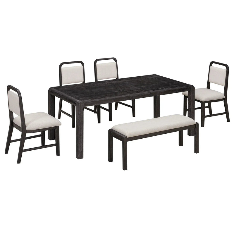 Extendable Dining Table Set With 4 Upholstered Chairs And 1 Bench
