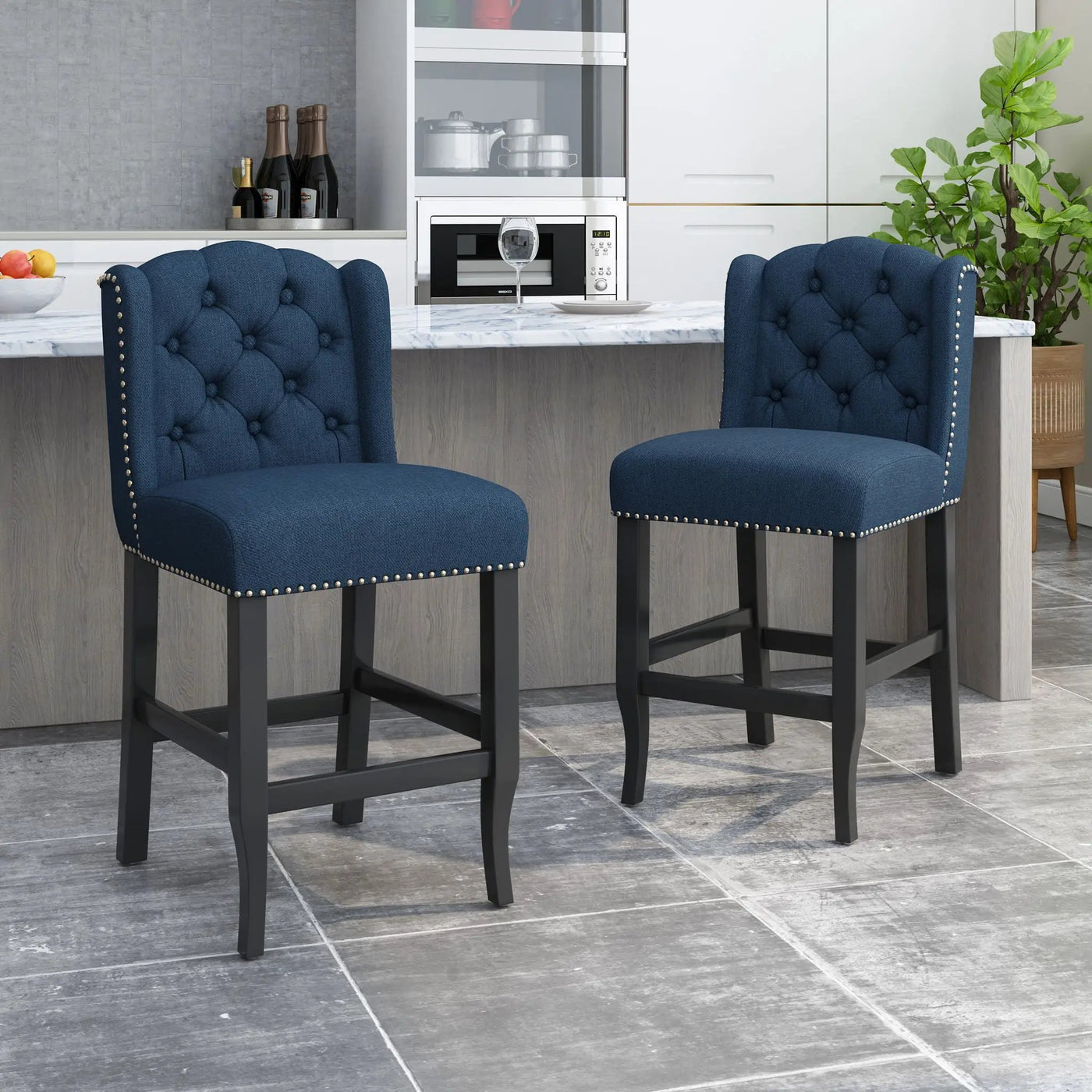 Vienna Fabric Tufted Counter Stool With Nailhead Accents (Set of 2) by HouseOfZazla