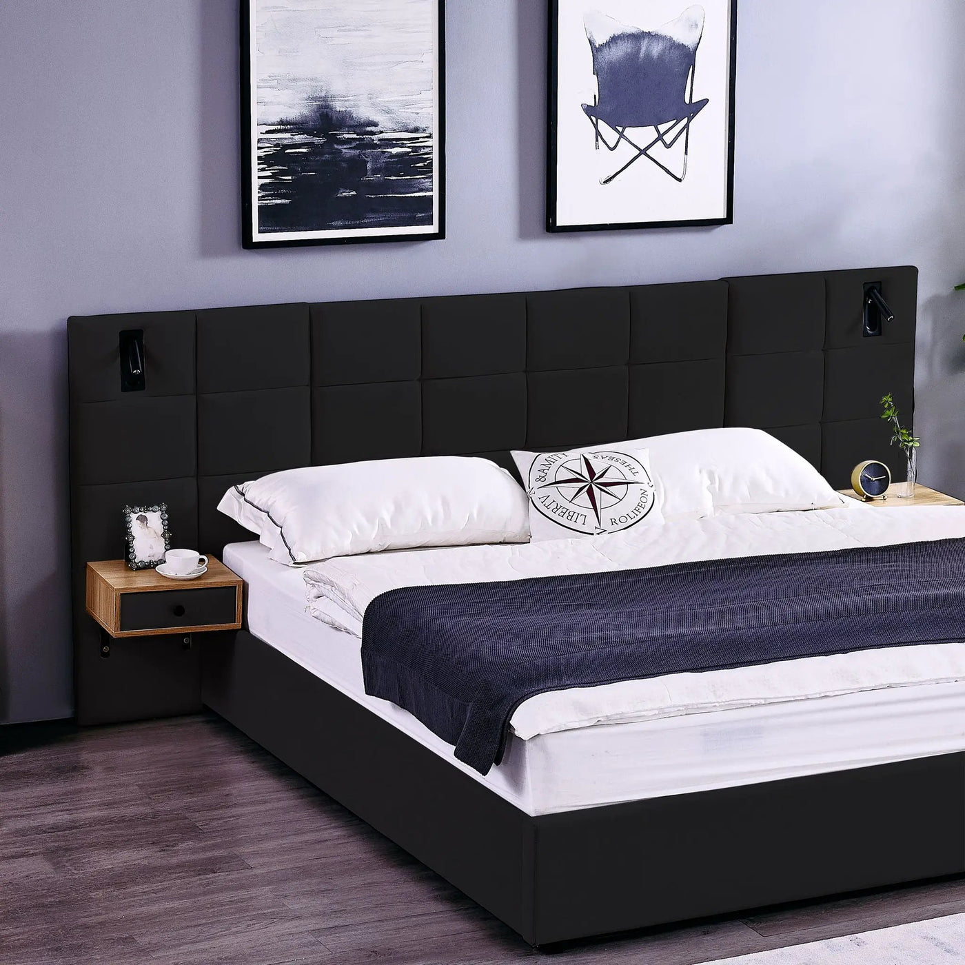 Upholstered Hydraulic Platform Bed With Storage Shelves, Reading Lamps, USB Port by Unique Piece Furniture