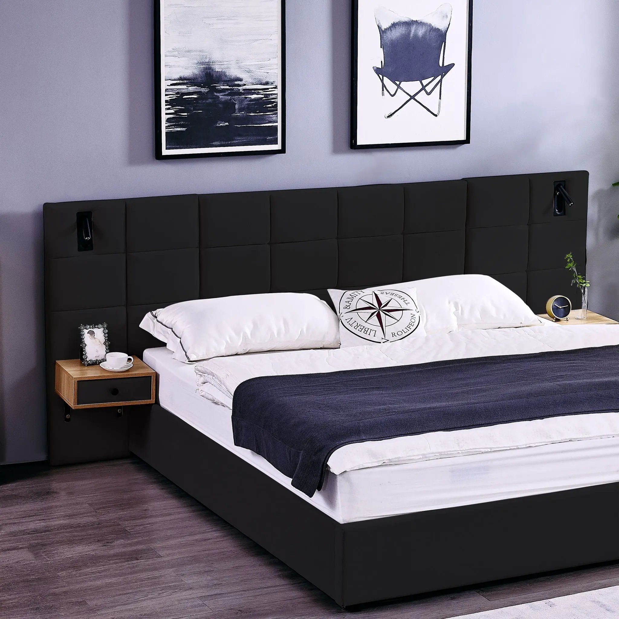 Upholstered Hydraulic Platform Bed With Storage Shelves, Reading Lamps, USB Port by Unique Piece Furniture