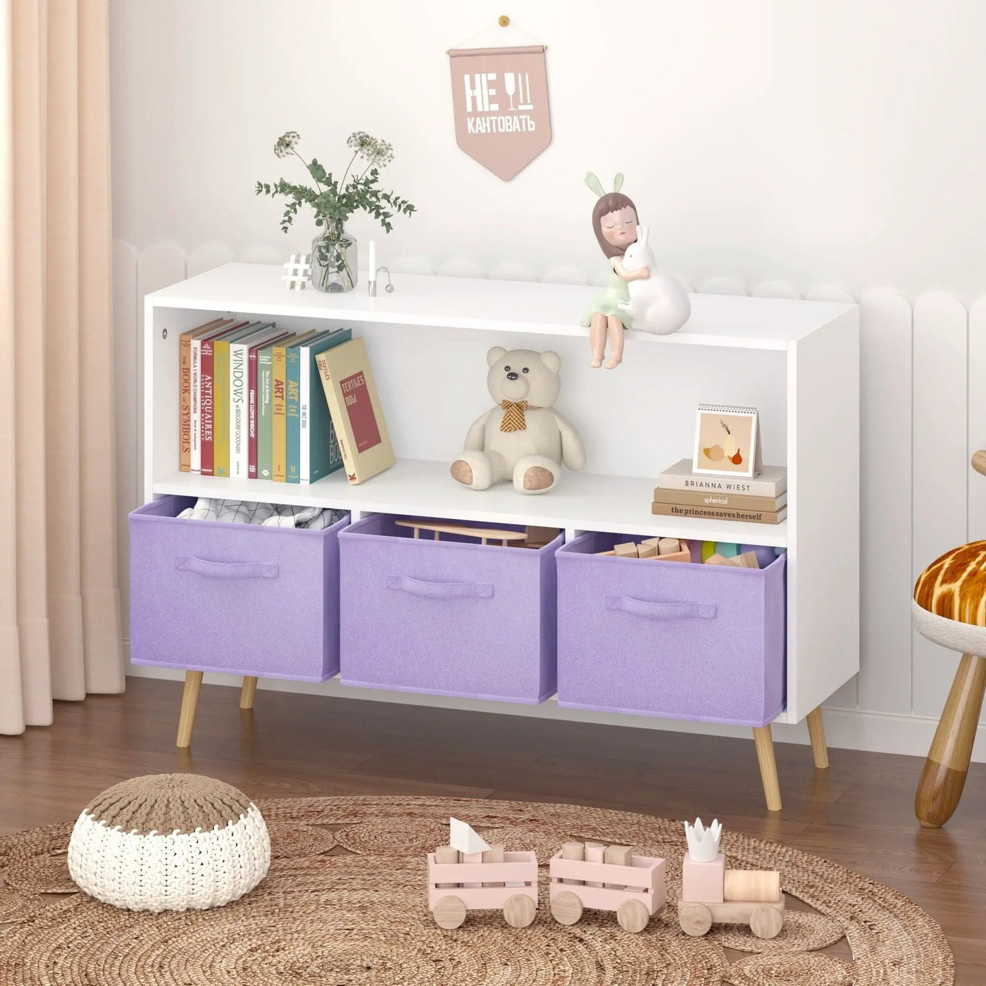 Bookcase With Collapsible Drawers, Book Display Organizer by Unique Piece Furniture