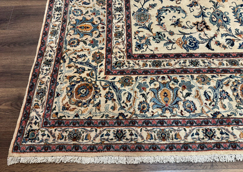 Persian Kashan Rug 10x14, Bone - Beige and Blue, Allover Pattern, Traditional Persian Carpet, Fine 260 KPSI by Jewel Rugs