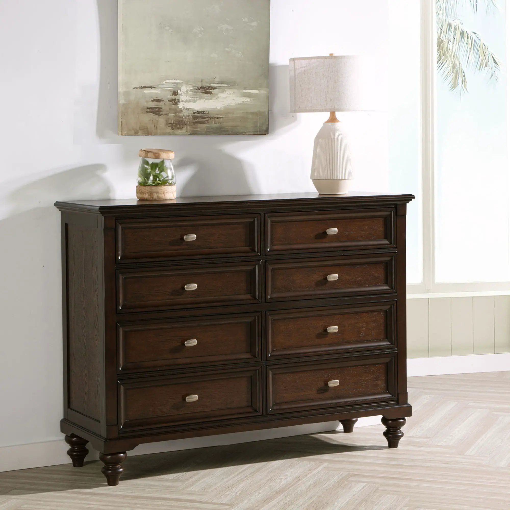 Berwick - 8 Drawer Dresser Cabinet With Felt Lined Drawers - Dark Oak by HouseOfZazla