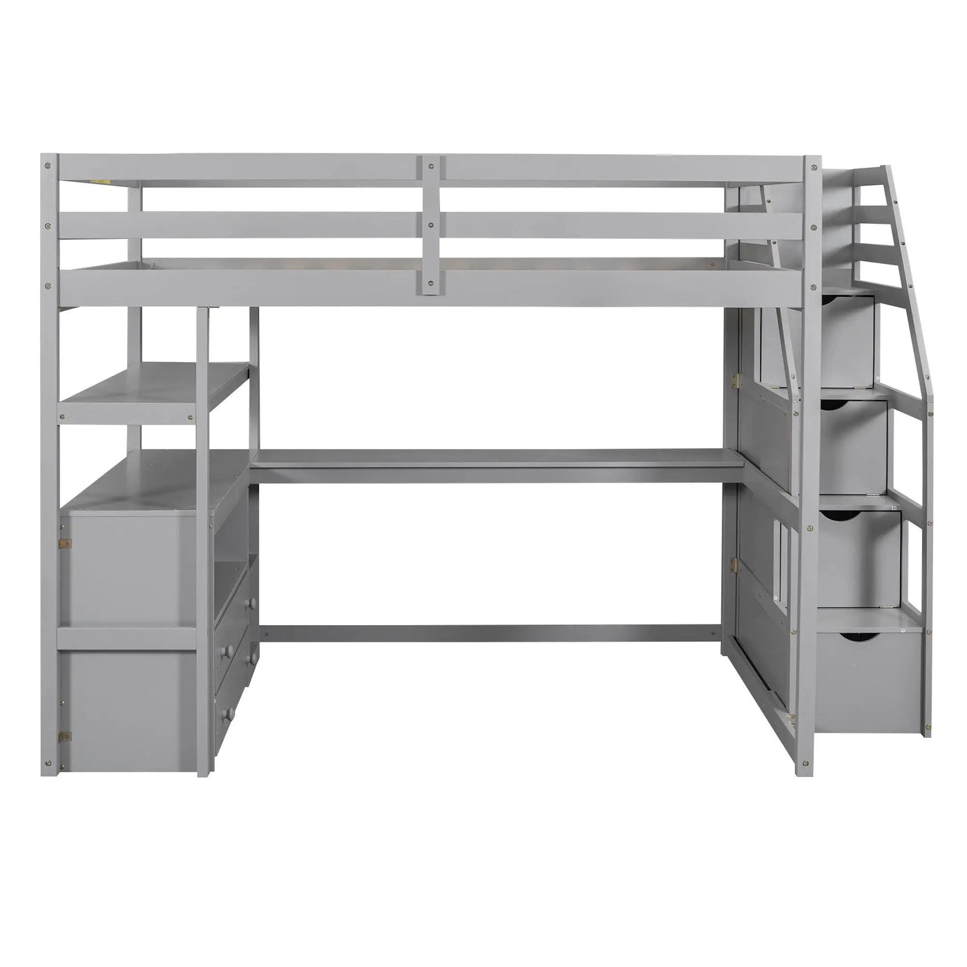 Loft Bed With Desk, Shelves, 2 Drawers, Storage Staircase by Unique Piece Furniture