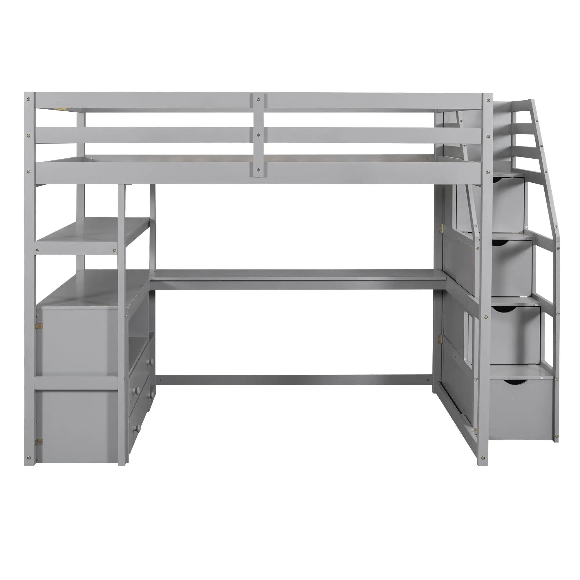 Loft Bed With Desk, Shelves, 2 Drawers, Storage Staircase by Unique Piece Furniture