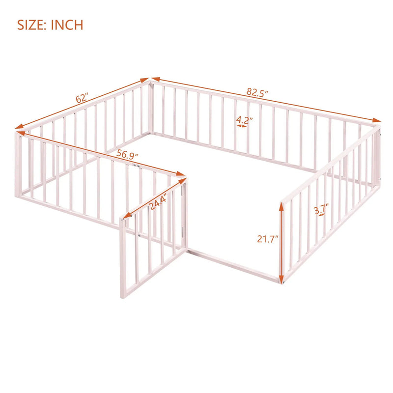 Metal Floor Bed Frame With Fence And Door by HouseOfZazla
