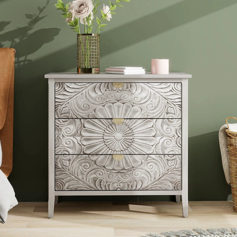 3 Drawer Cabinet, American Furniture, Suitable For Bedroom, Living Room - Light Gray by Unique Piece Furniture