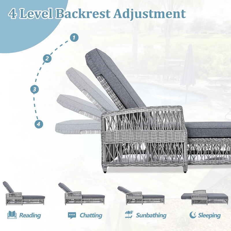 GO Outdoor Long Reclining Chaise with Armrests and Cushions by HouseOfZazla