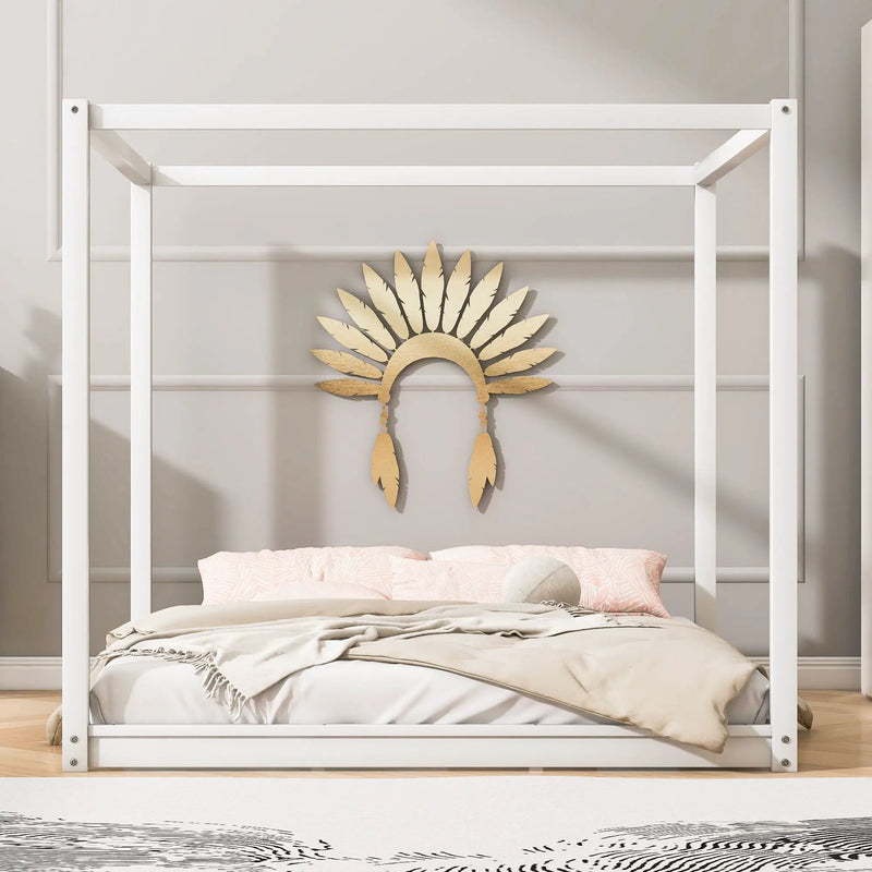 Wood Canopy Platform Bed With Support Legs And Airflow Slats