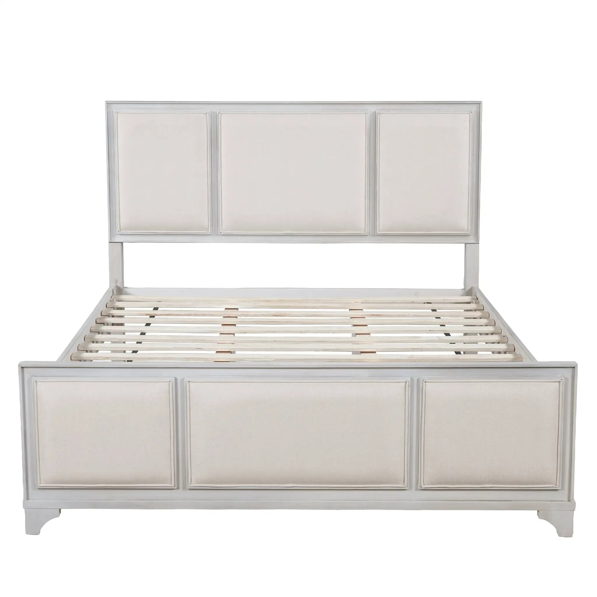 Queen Size Wooden Bed Frame with Upholstered Headboard by HouseOfZazla