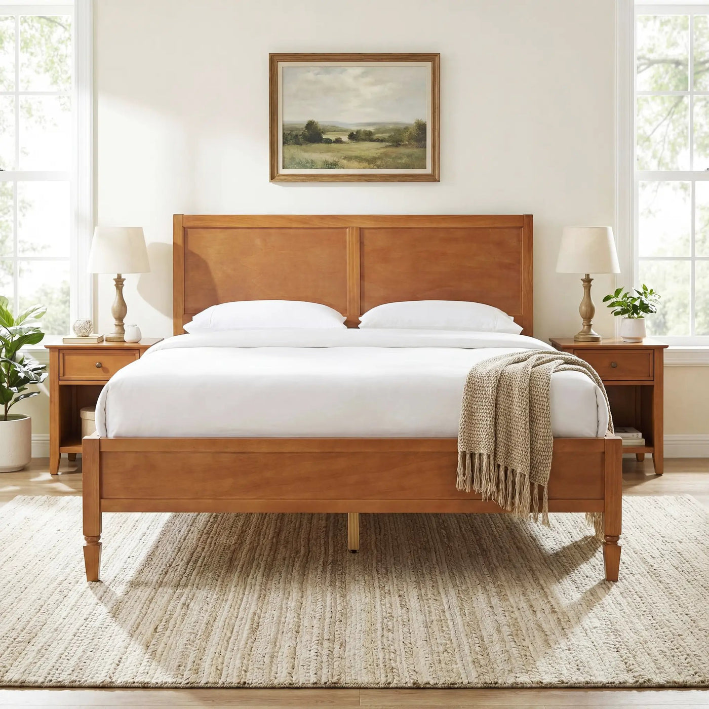 Queen Size Wood Platform Bed Frame with Classic Panel Headboard by HouseOfZazla