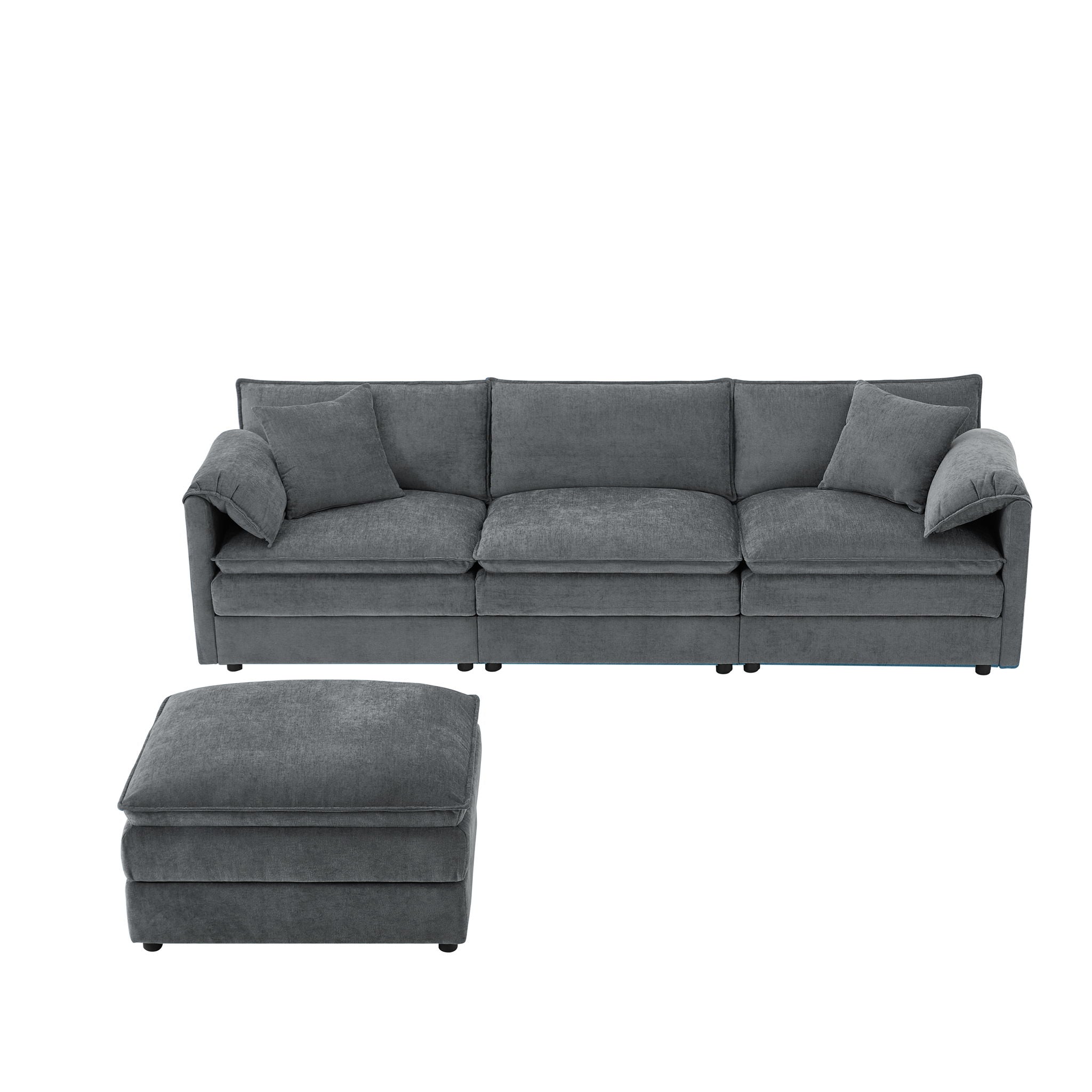 Modular Sectional With Deep And Wide Seat, Cloud Couch Set With Double Cushions Sofa With Movable Ottoman by HouseOfZazla