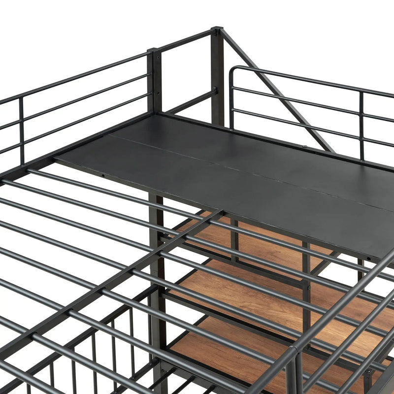 Full Over Twin-Twin Triple Bunk Bed With Drawers And Staircase - Black by HouseOfZazla