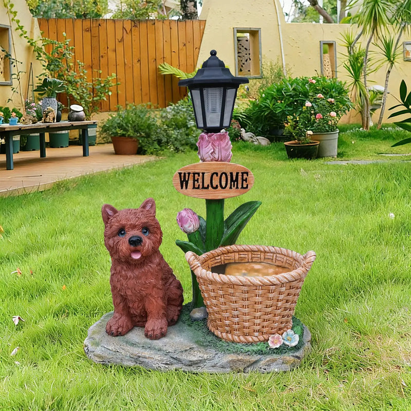 Sitting Puppy Solar Planter Outdoor Statue by HouseOfZazla