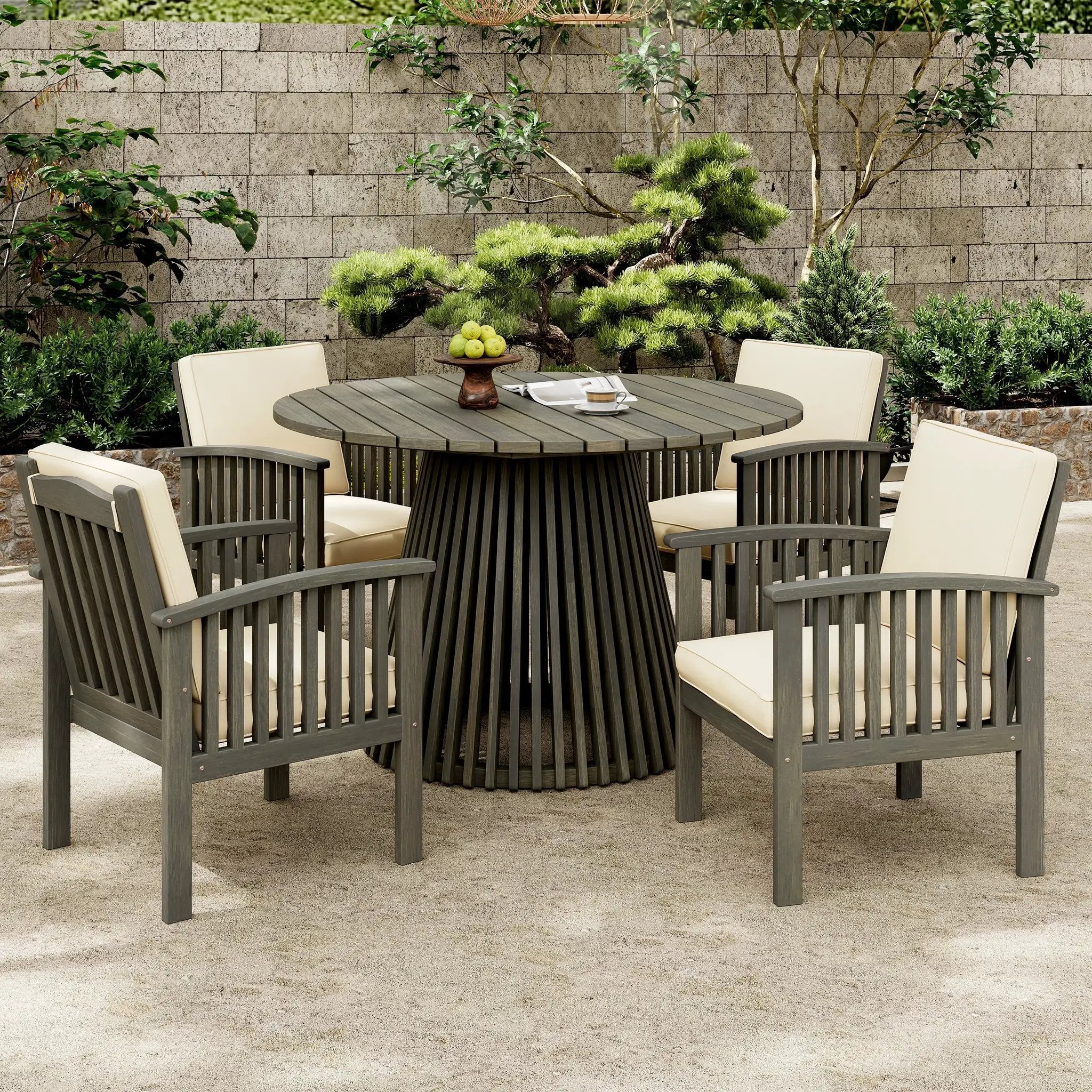 Patio Set Outdoor Acacia Wood Furniture Sets - Modern Club Chair Conversation Sets with Patio Dining Table by HouseOfZazla