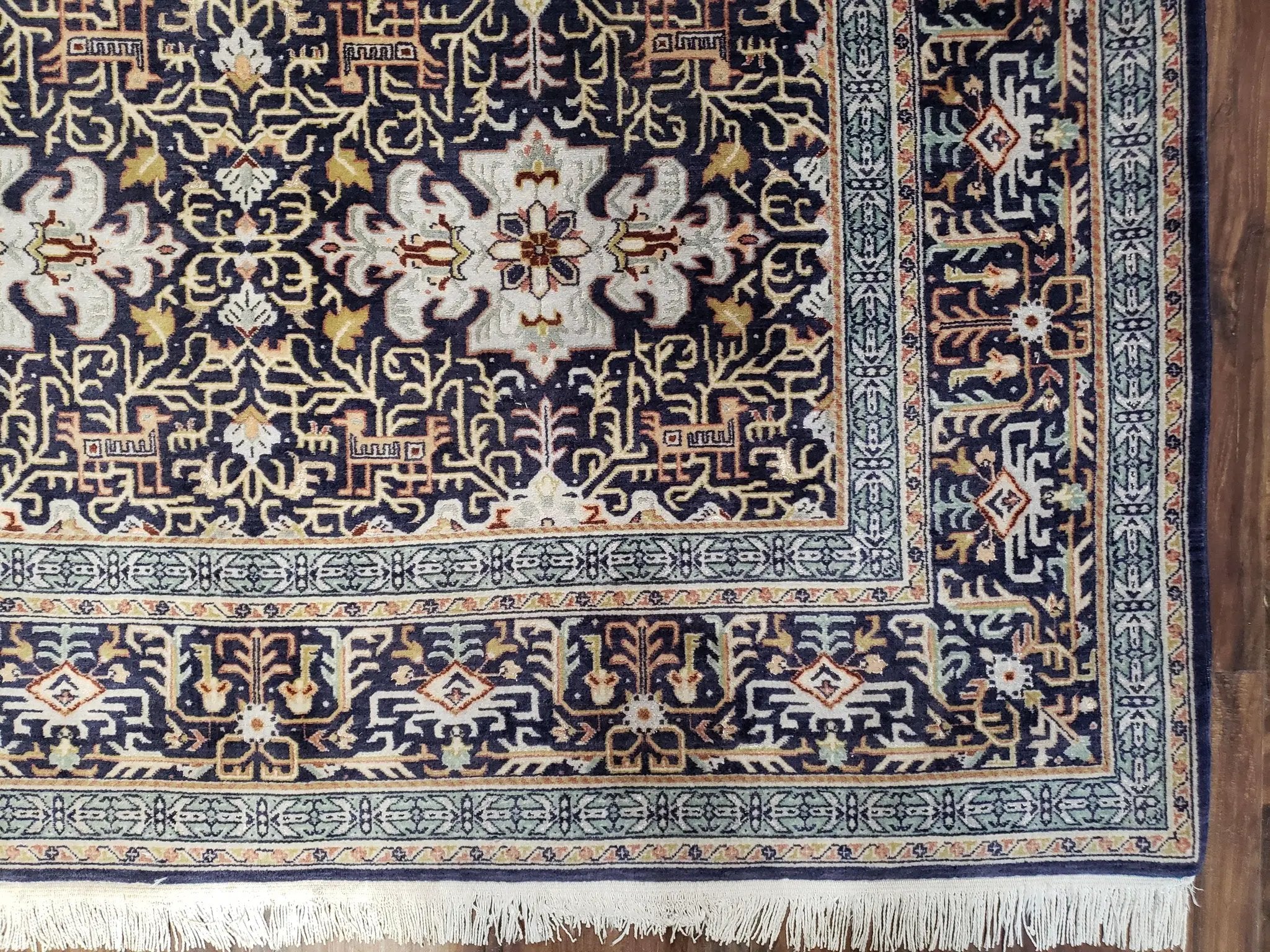 Persian Kashan Rug, Navy Blue, Hand-Knotted, Wool, 4' 8" x 7' 4", Pair A by Jewel Rugs