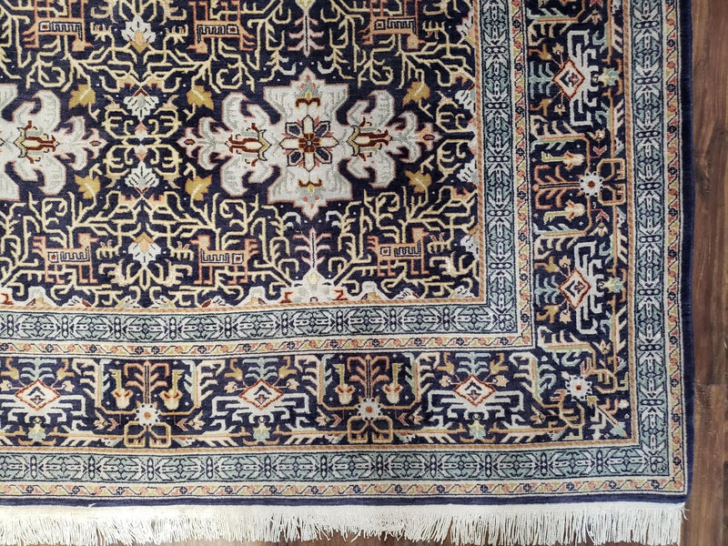 Persian Kashan Rug, Navy Blue, Hand-Knotted, Wool, 4' 8" x 7' 4", Pair A by Jewel Rugs