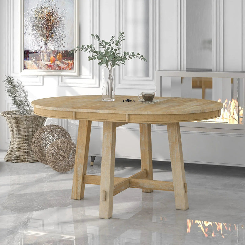 Gia Round Extendable Dining Table with 16" Leaf Wood by HouseOfZazla