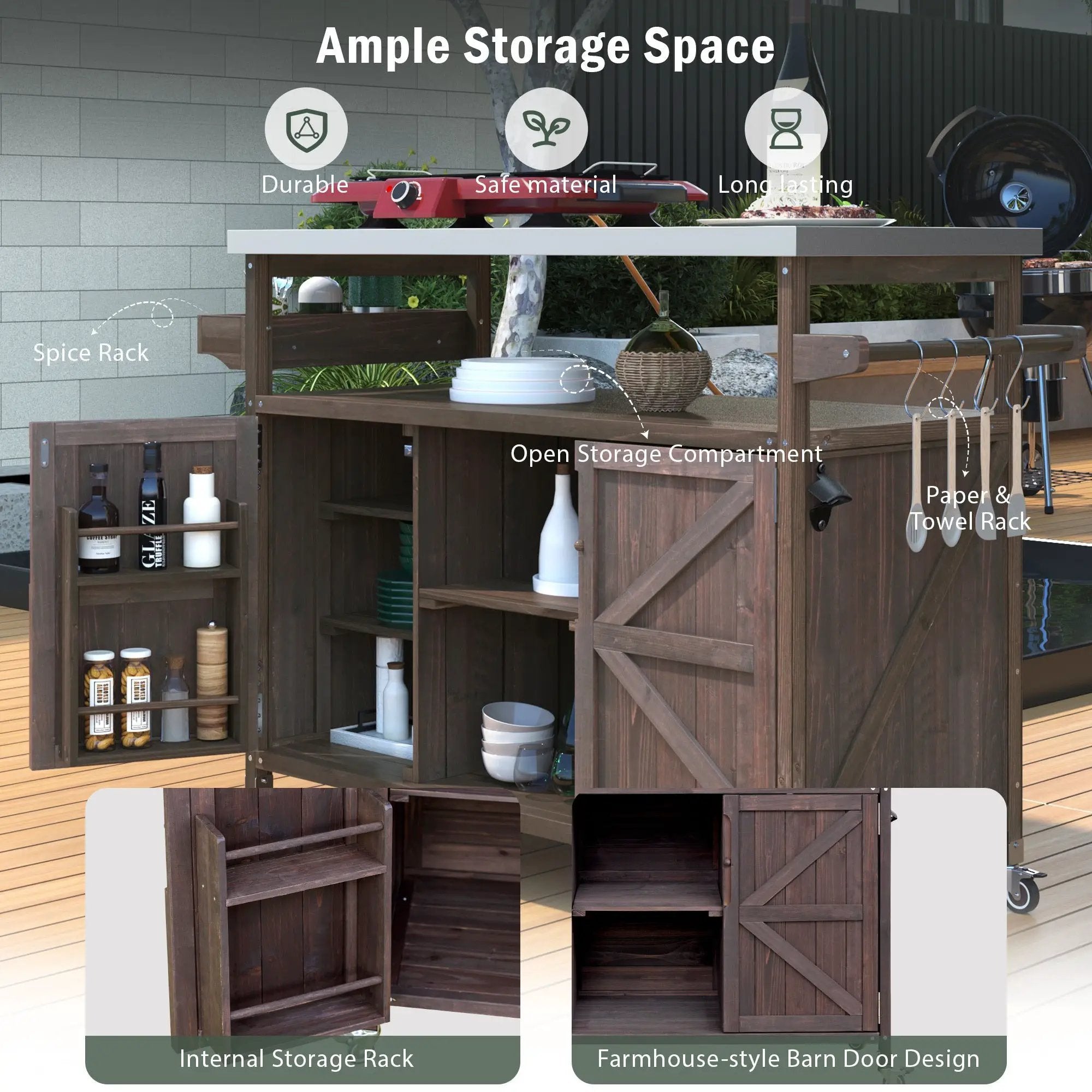 K&K Outdoor Kitchen Island, Rolling Bar Cart & Storage Cabinet by HouseOfZazla
