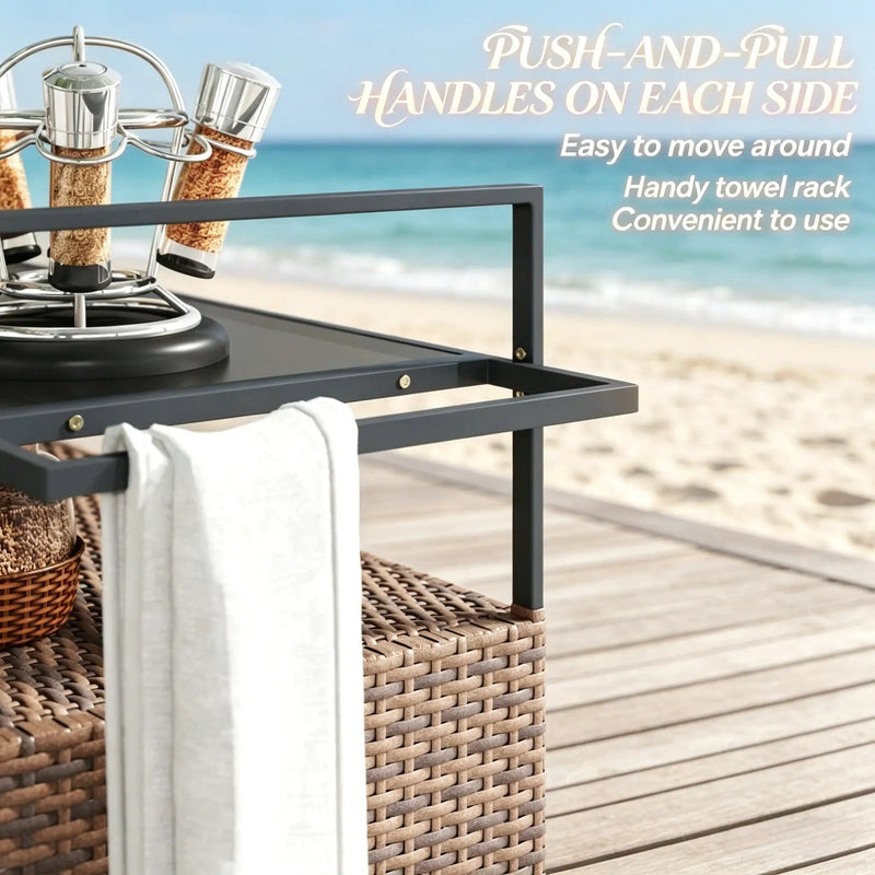 Rattan Storage Cart, Portable Outdoor Serving Cart, Garden Storage Organizer by HouseOfZazla