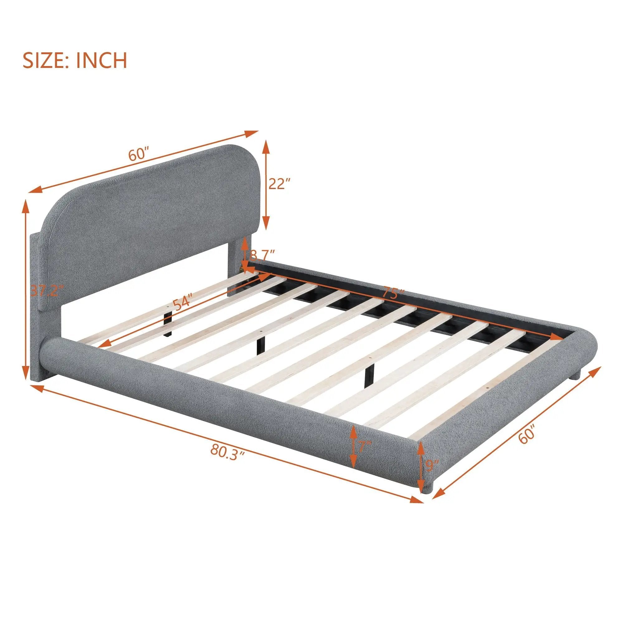 Upholstered Platform Bed With Thick Solid Frame And Stylish Curve-Shaped Design by HouseOfZazla