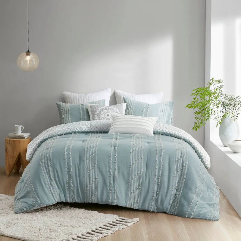 3 Piece Cotton Jacquard Comforter Set Aqua Full/Queen by HouseOfZazla