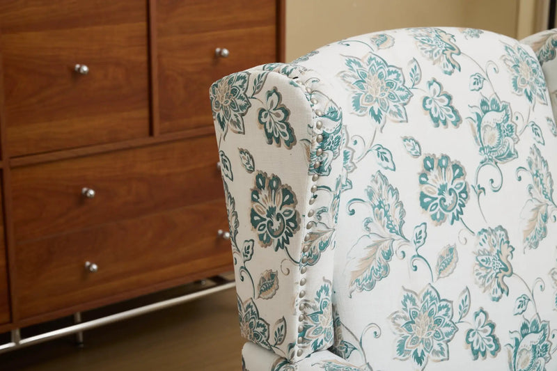 Modern Accent Chair with Retro Wood Legs and Floral Design by HouseOfZazla