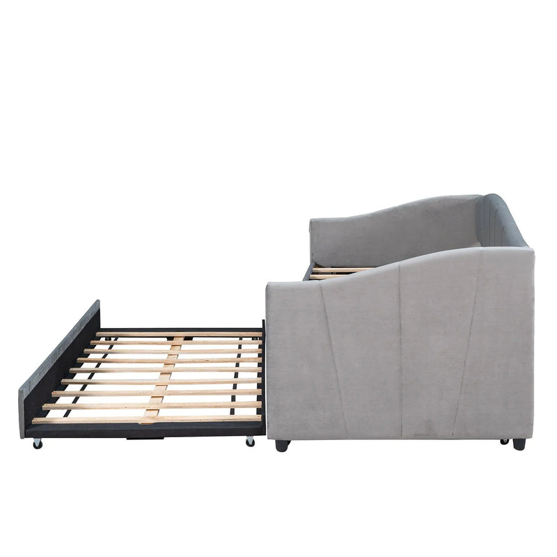 Upholstered Daybed Sofa Bed With Trundle Bed And Wood Slat