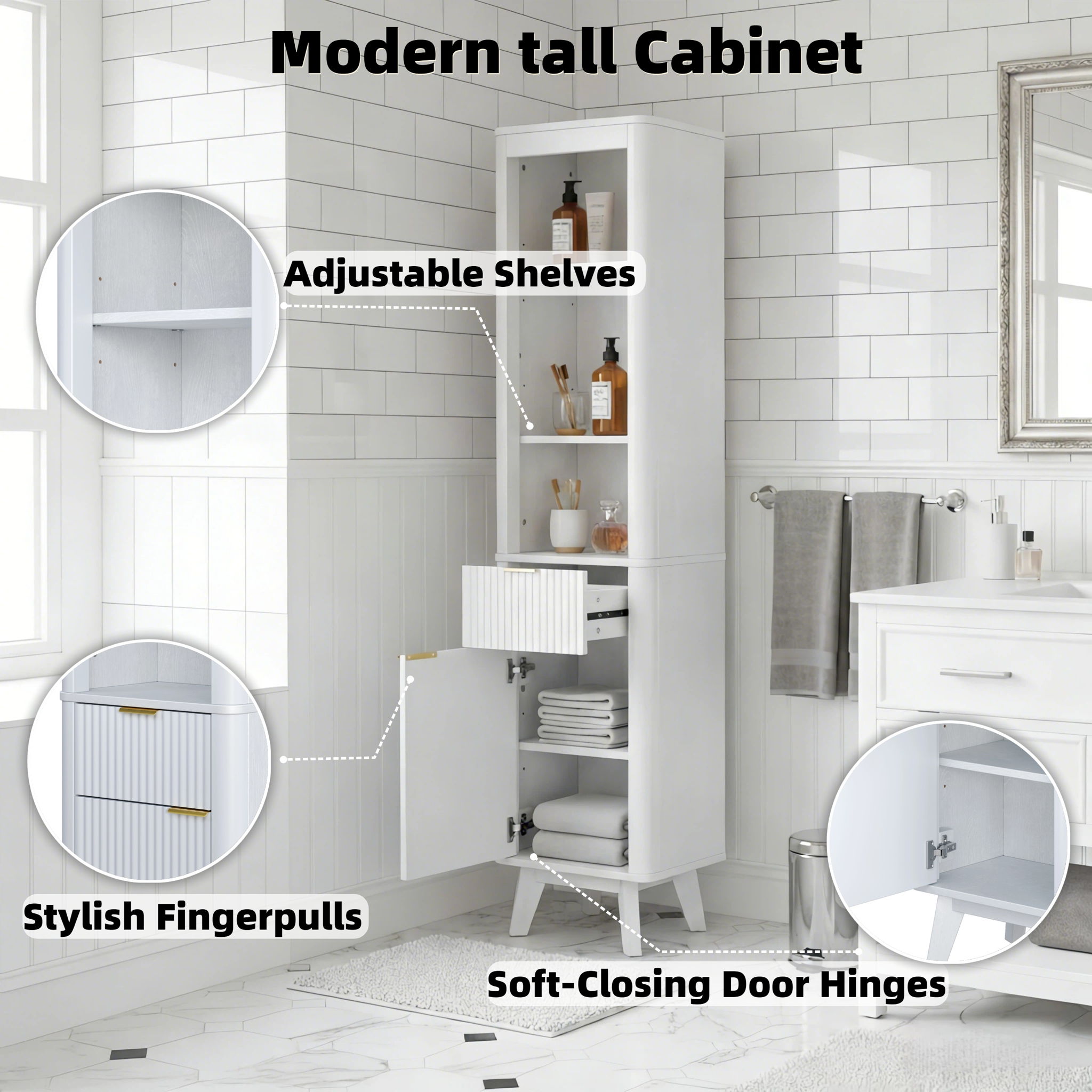 Tall Bathroom Storage Cabinet With Adjustable Shelves And 1 Drawer & Door by HouseOfZazla