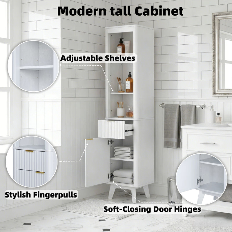 Tall Bathroom Storage Cabinet With Adjustable Shelves And 1 Drawer & Door by HouseOfZazla