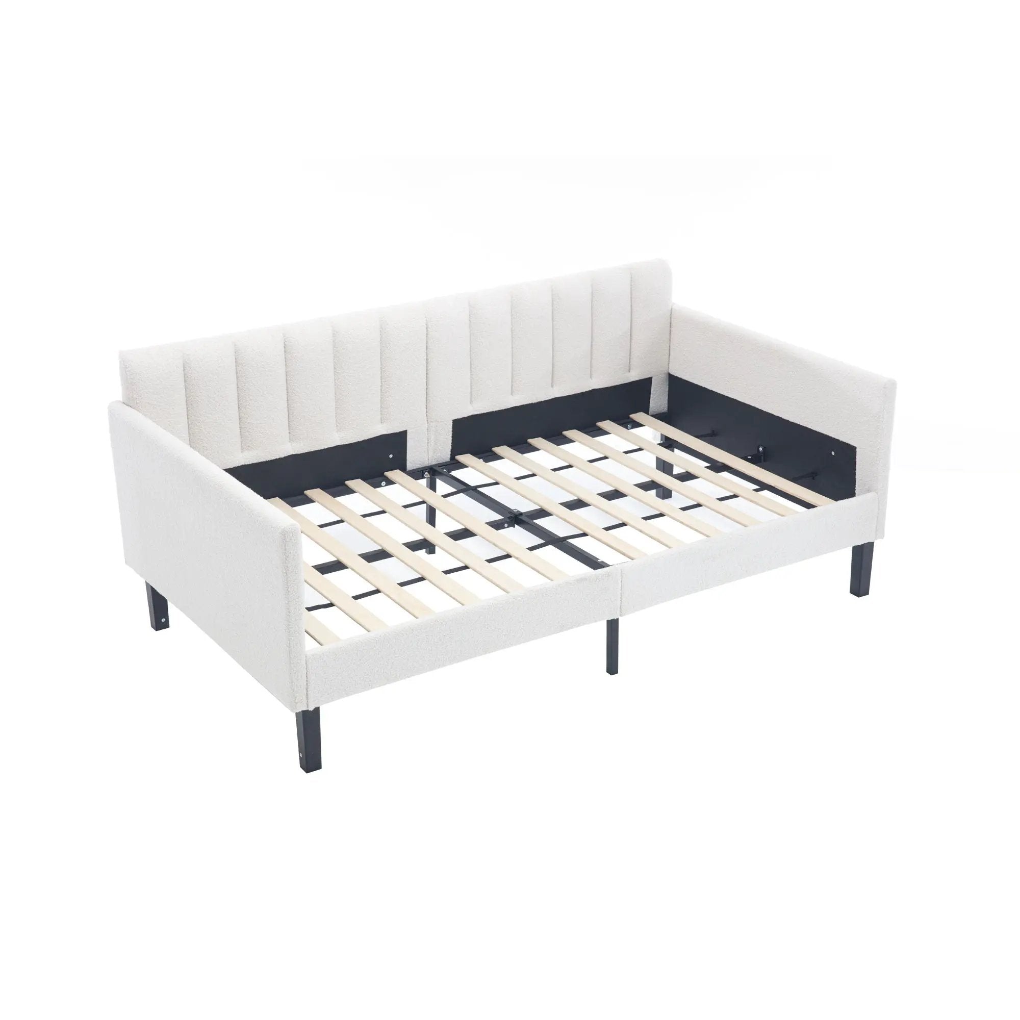 Elena - Boucle Upholstered Daybed, Ribbed Tufted Backrest by HouseOfZazla
