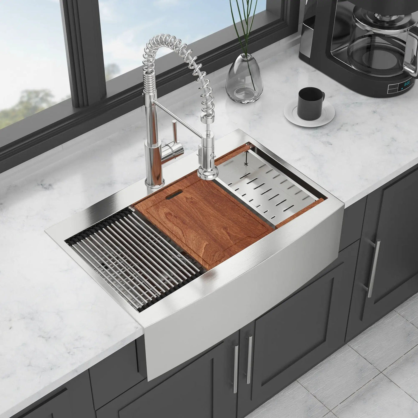 Modern Farmhouse Drop-In Workstation Kitchen Sink with Apron Front by HouseOfZazla