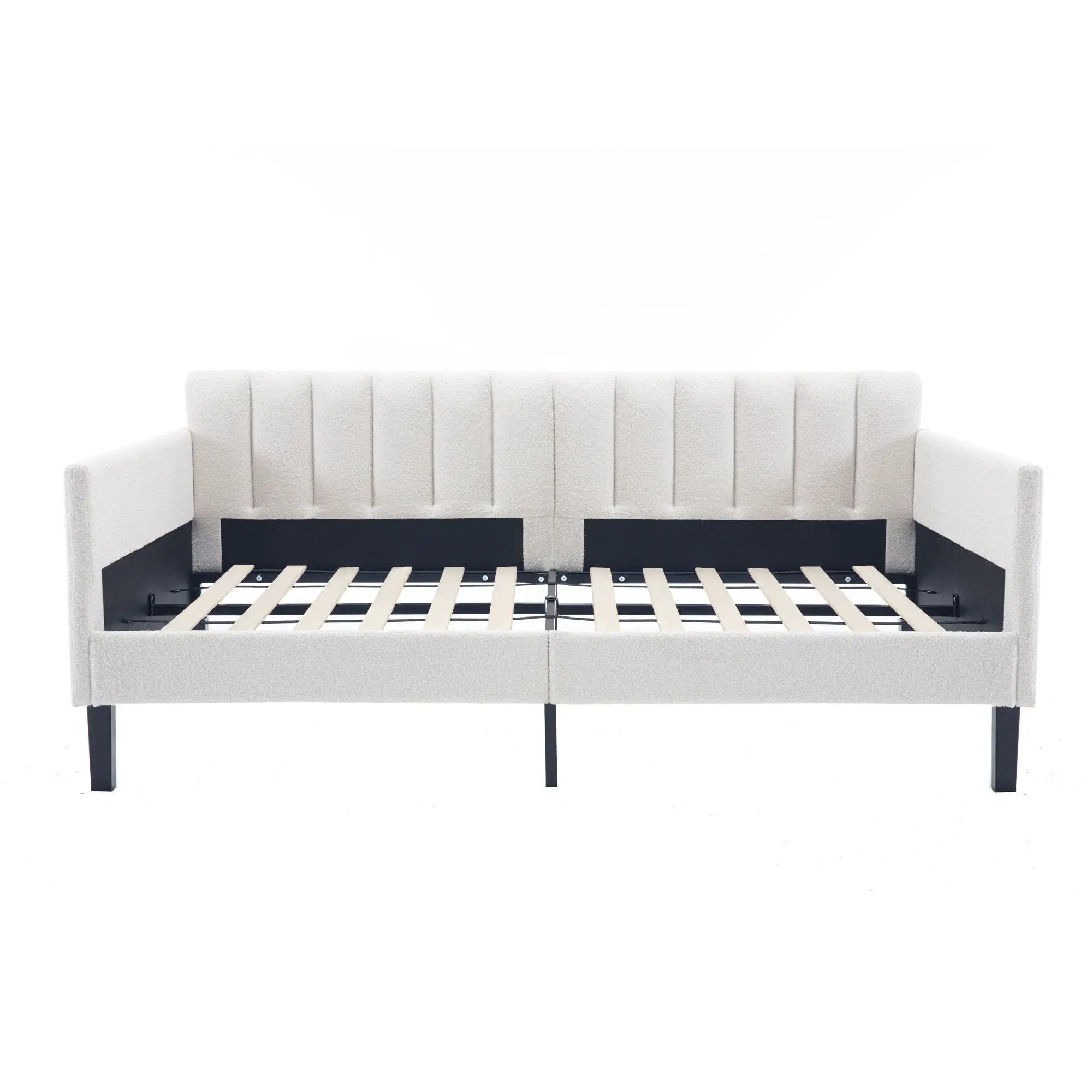 Elena - Boucle Upholstered Daybed, Ribbed Tufted Backrest by HouseOfZazla