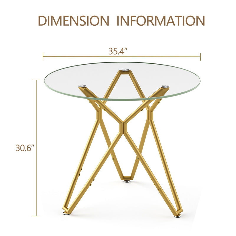 Modern Round Tempered Glass Dining Table With Sturdy Metal Legs For 1 - 4 People - Gold by HouseOfZazla
