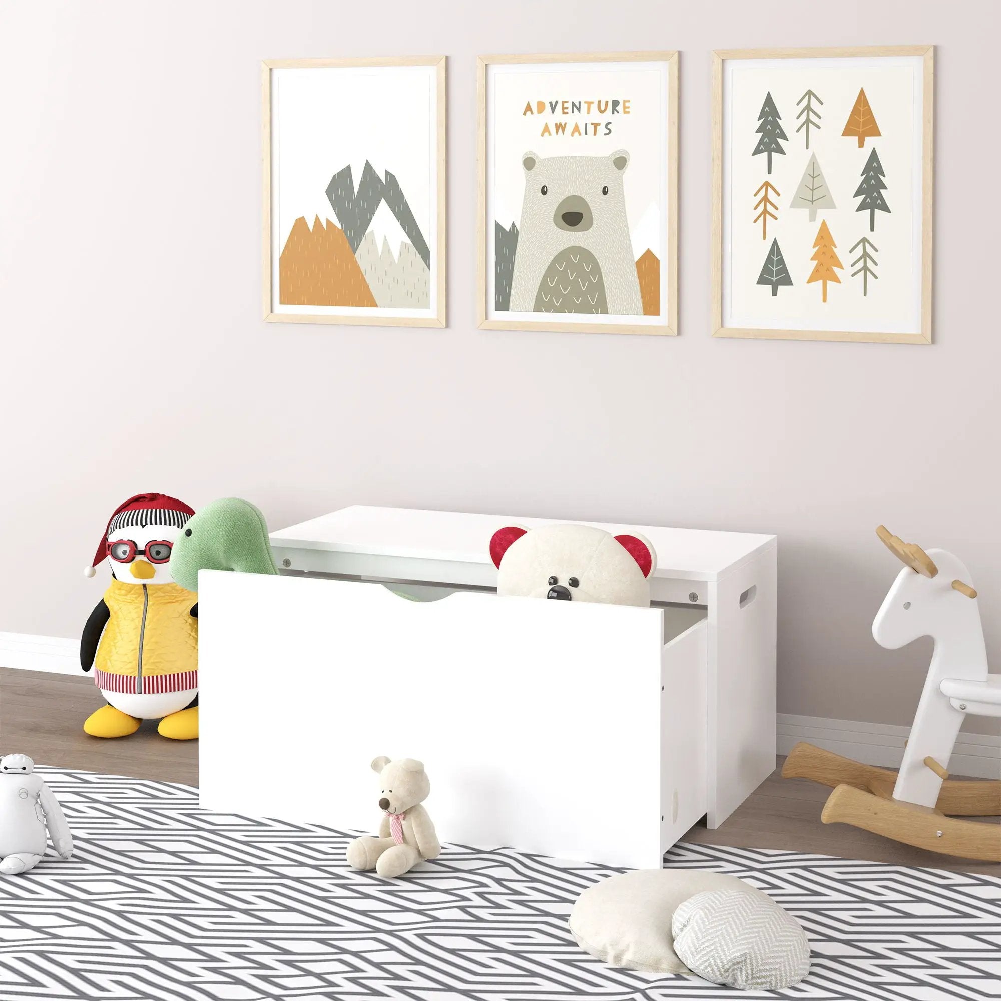 Toy Storage Organizer With Rolling Drawer, Chest With Wheels, Large Pull Out Bin For Nursery - White by Unique Piece Furniture