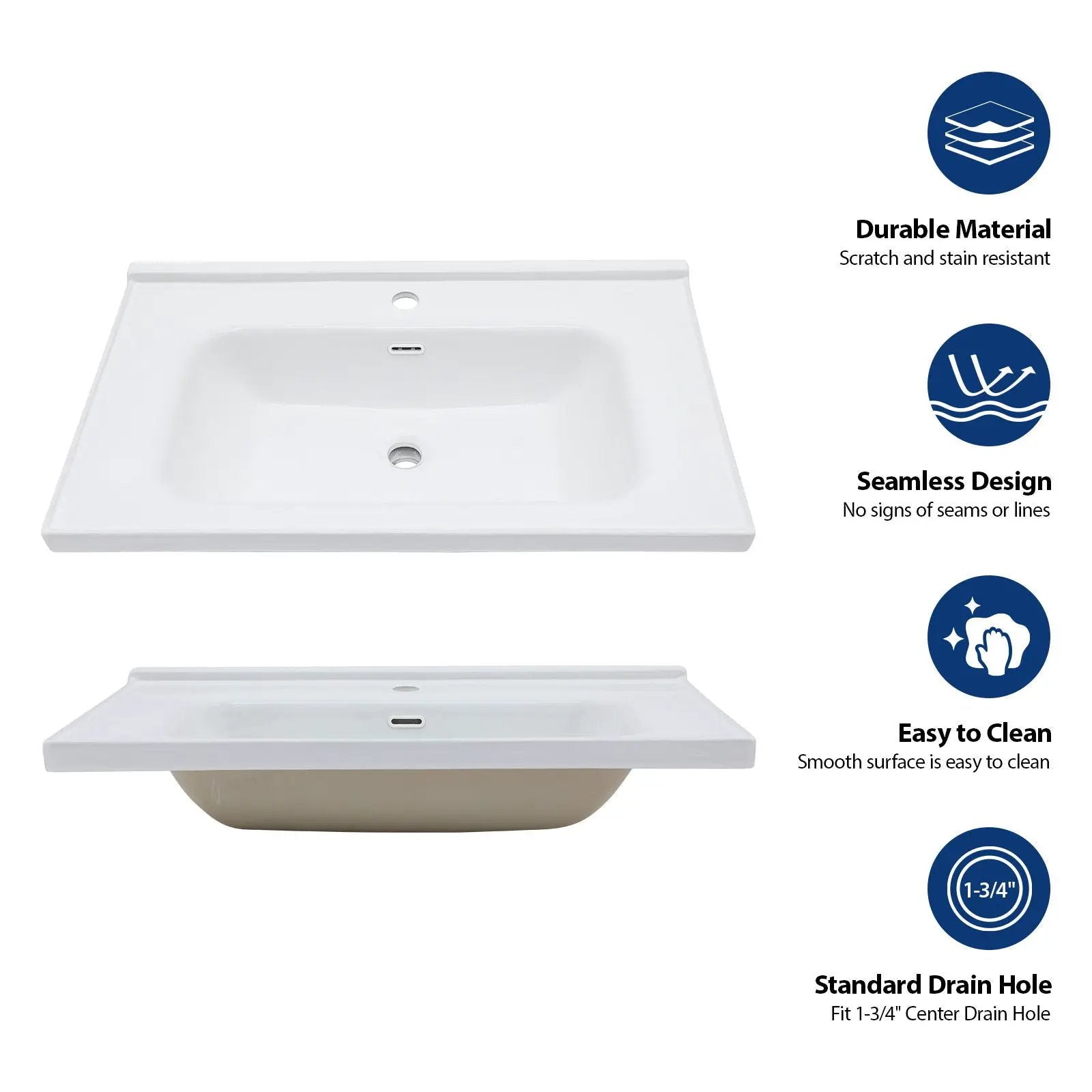 Modern Rectangular Vanity Top With Overflow For Bathroom by HouseOfZazla