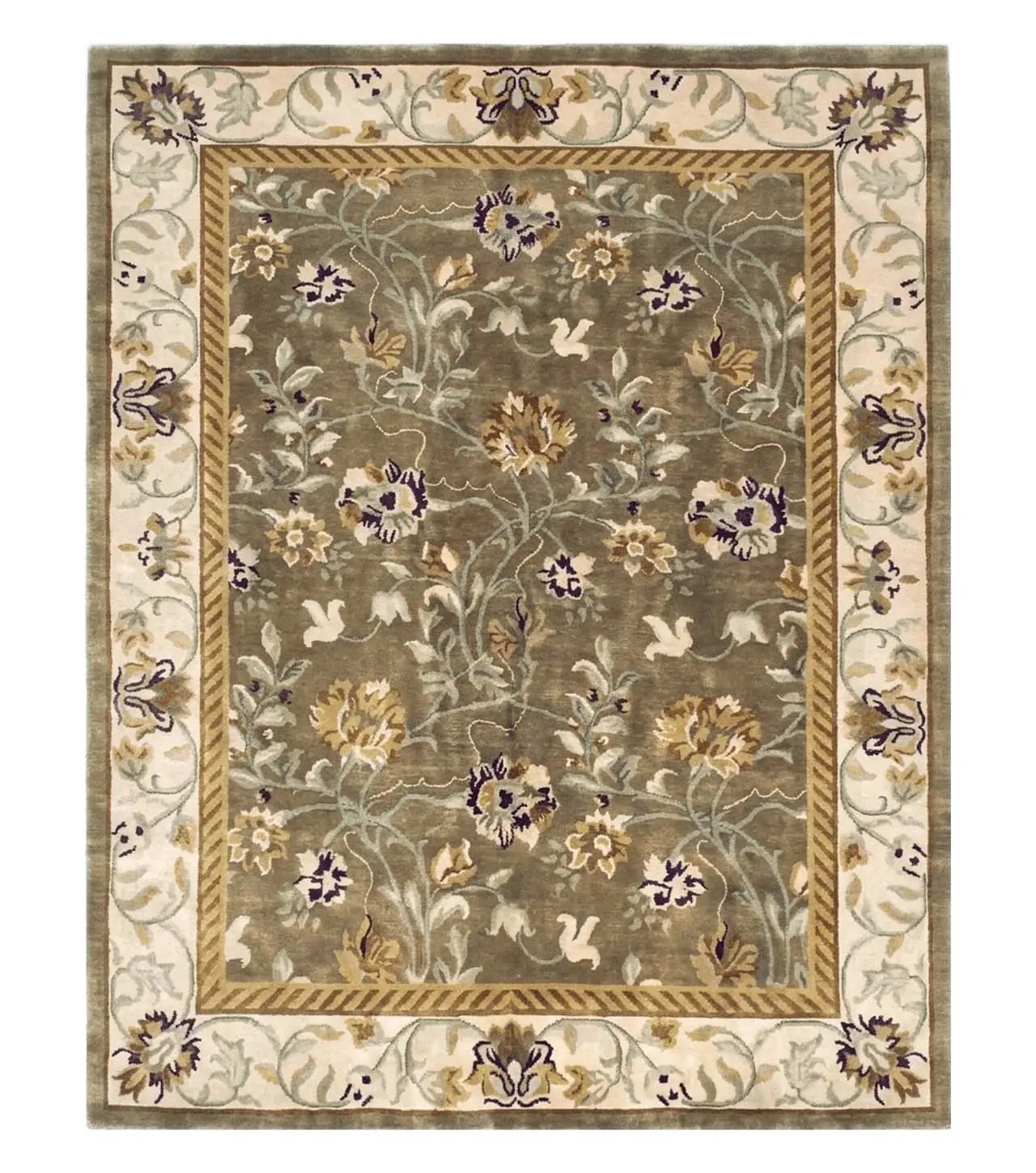 8x10 Tibetan Rug, Green & Beige Floral Rug, Large Handmade Wool Rug by Jewel Rugs