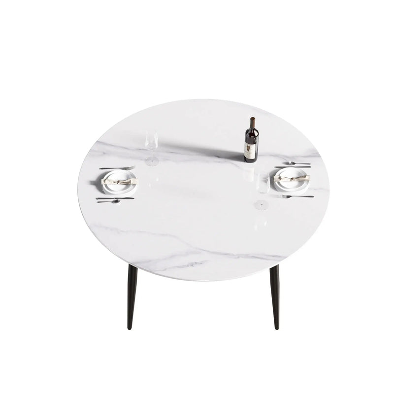 Modern Man-Made Stone Round Metal Dining Table-Position For 6 People by HouseOfZazla