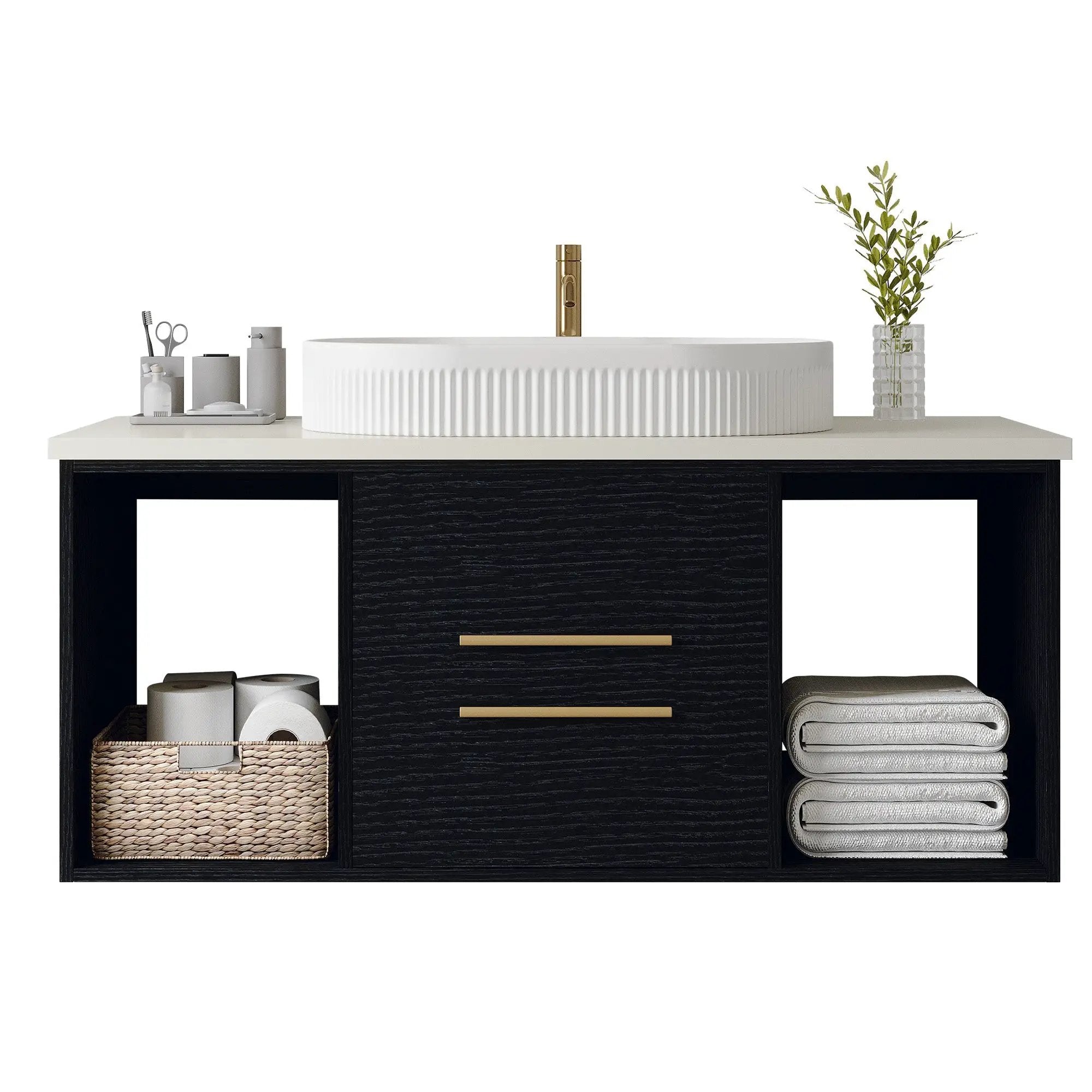 Modern 39.4-In Wall-Mounted Bathroom Vanity with Oval Ceramic Sink by HouseOfZazla