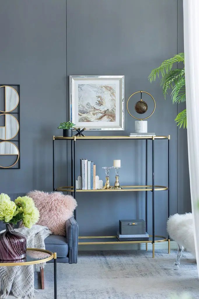 3 Tier Metal Console Table, Mirrored Shelf - Golden Black by Unique Piece Furniture