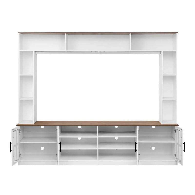 Wall Unit Entertainment Center With Bookshelves For TVs Up To 80", Tempered Glass Doors And Adjustable Shelves by HouseOfZazla