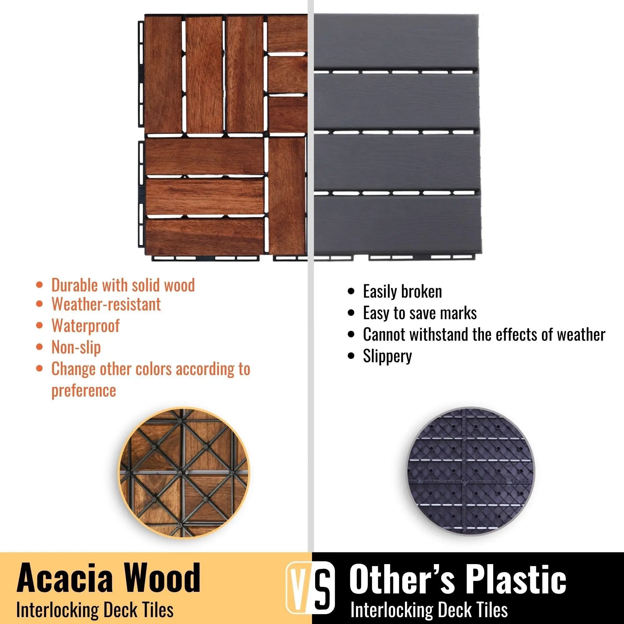 Interlocking Deck Tiles Checker Pattern, Square Acacia Hardwood Outdoor Flooring For Patio, Bancony, Pool Side by HouseOfZazla